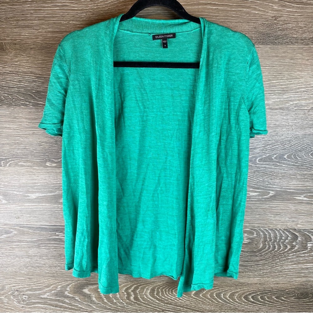 Eileen Fisher Silk & Linen Green Cardigan Size Small